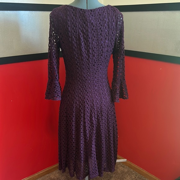 Rabbit Rabbit Rabbit Deep Purple Crochet Long Sleeve Dress - Picture 2 of 4
